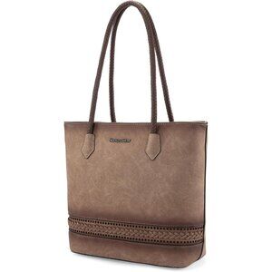 Women Woven Faux Leather Tote Bag Brown Stylish Spacious Daily Use